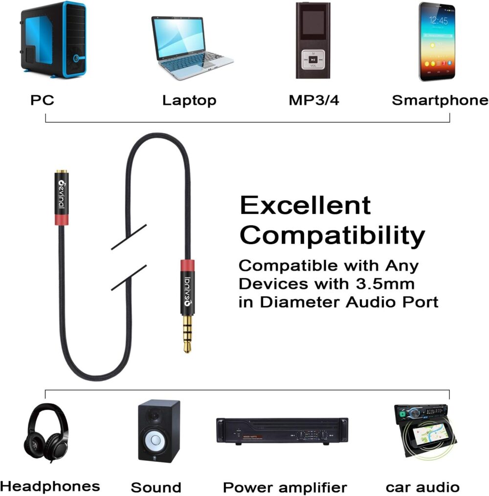 Devinal 3.5mm TRRS Headphone Extension Cable - Image 2
