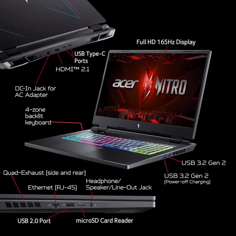 Acer Nitro 17 Gaming Laptop | AMD Ryzen 7 7735HS Octa-Core CPU - Image 4