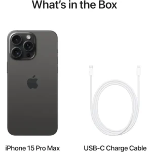 iPhone 15 Pro Max with USB-C fast charging and included accessories